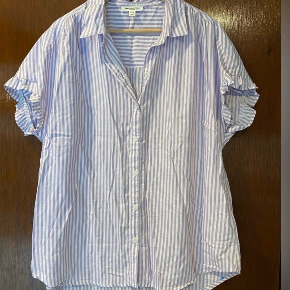 BeachLunchLounge dolman sleeve, button down, lavender striped top